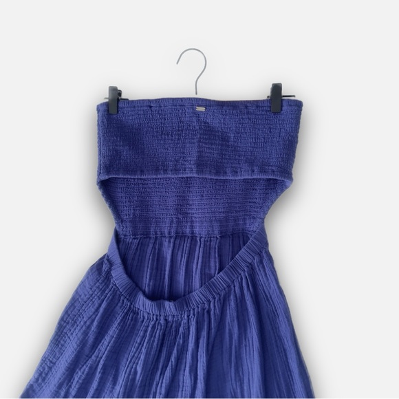 RIPCURL Women’s Strapless Gauze Cutout Maxi Dress Royal Blue Flowy Summer - Picture 4 of 7